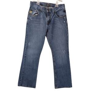 Cinch Carter Jeans Mens 33x34 Blue Straight Distressed Stitching Western Rodeo